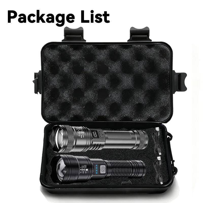 High Strong Power Led Flashlights 2000LM Tactical Torch with Display Light USB Charging Camping Fishing Emergency Zoom Lanter