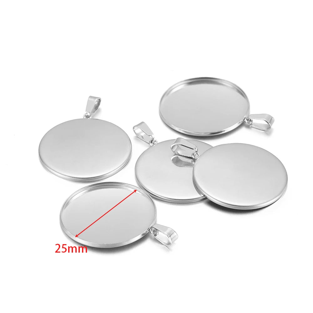 10pcs Stainless Steel 6-30mm Cabochon Cameo Base Settings Round Bezel Blank Tray for DIY Handmade Jewelry Charm Making - stee