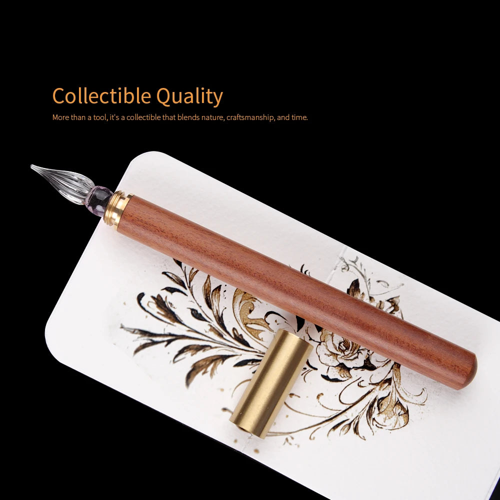 SeamiArt 1pc Wood Handle Glass Dip Pen for Calligraphy Students Writing Stationery Gift Fountain Pen Stationery Supplies
