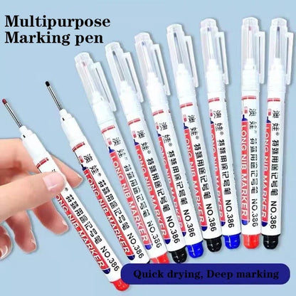 4/12 Pcs Waterproof Long Head Markers Deep Hole Marker Pen for Metal Carpenter Red/Black/Blue/Green Ink Woodworking Tools Mar
