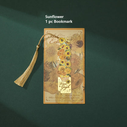 1 pc Vintage Painting Metal Bookmark Hollow Bookmark With Long Tassel For Book Club Readers Friends Teachers Students - Sunfl