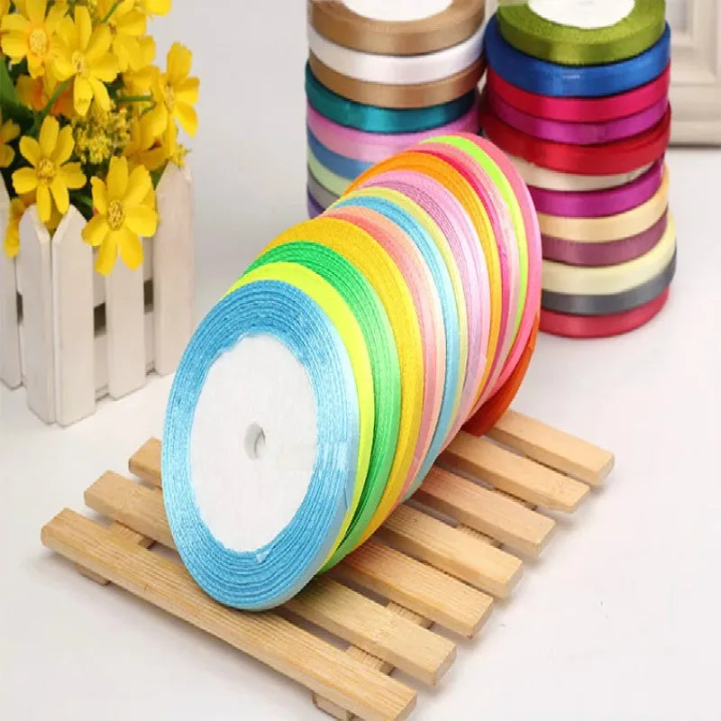 New (25 Yards/lot) 1/4''6mm Single Face Silk Satin Ribbon Wedding Decorative Ribbons Christmas Gift Wrap DIY Handmade Materia