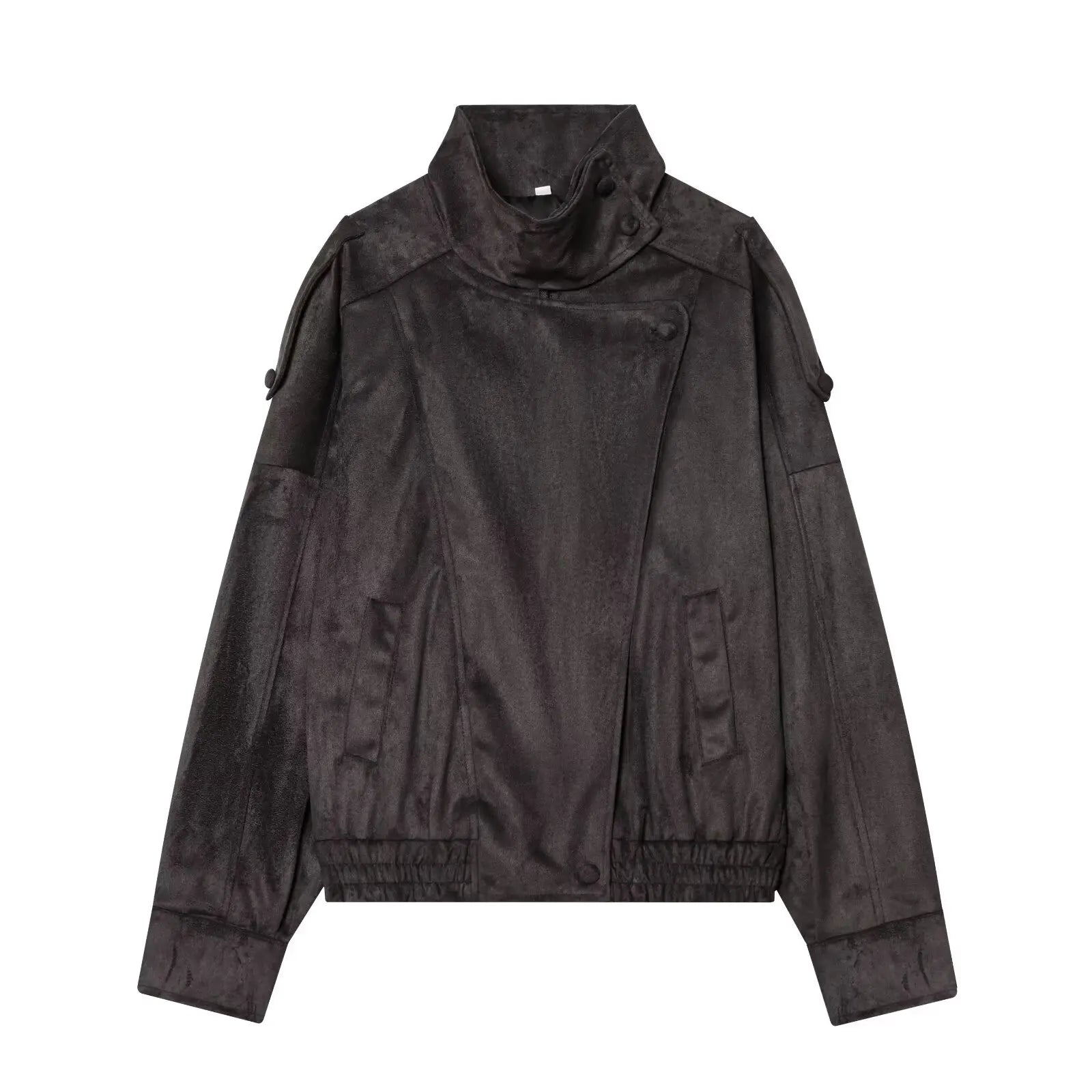 Women's Jacket 2026 Autunm New Black Long Sleeve Pebble Faux Leather Jacket Motorcycle Style Personality Fashion