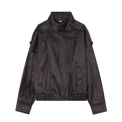 Women's Jacket 2026 Autunm New Black Long Sleeve Pebble Faux Leather Jacket Motorcycle Style Personality Fashion