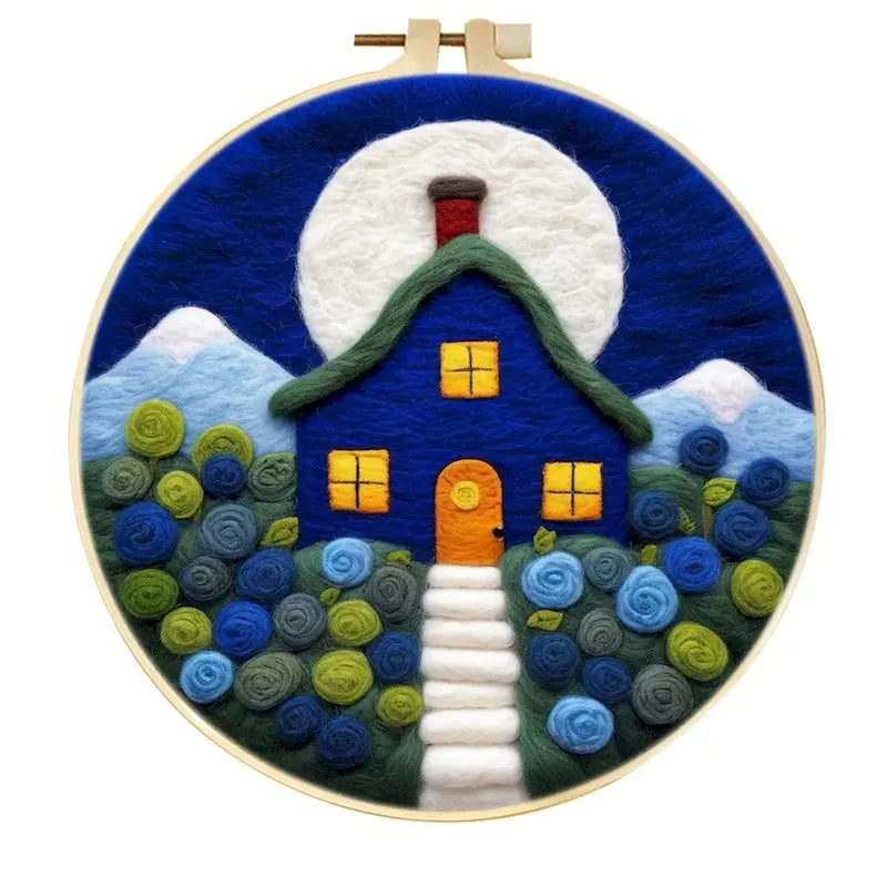 PhotoCustom Diy Felting Kit Wool Felting Painting With Complete Kit House Landscape Wool Needle Felt Picture Kit Felt Craft N