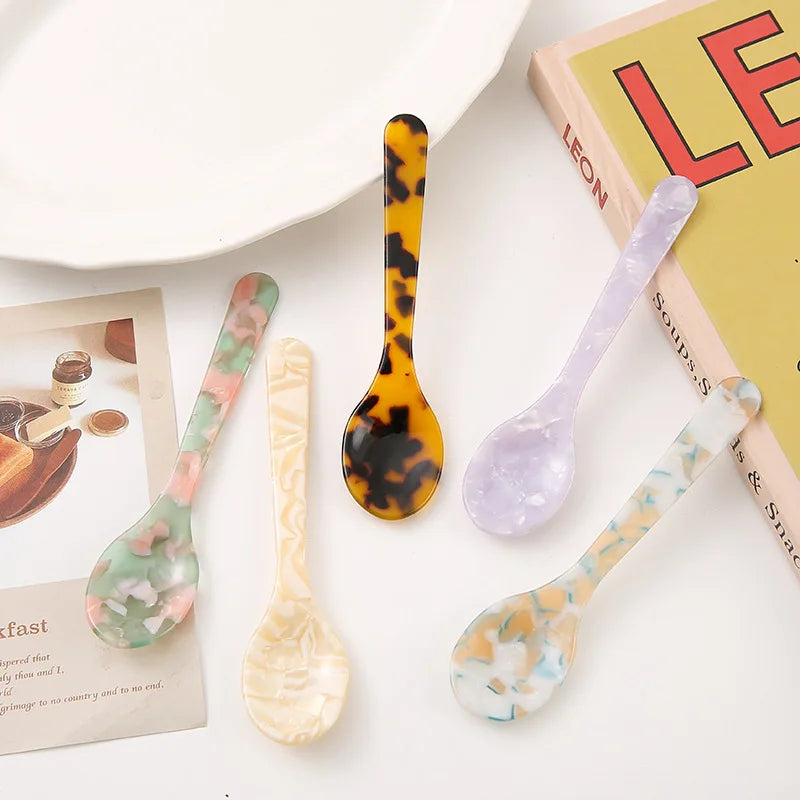 Natural Acrylic Ice Spoon Cream Coffee Caviar Spoon Stirring Spoons Dessert Spoon Teaspoon Crafts Kitchen Tool Tableware
