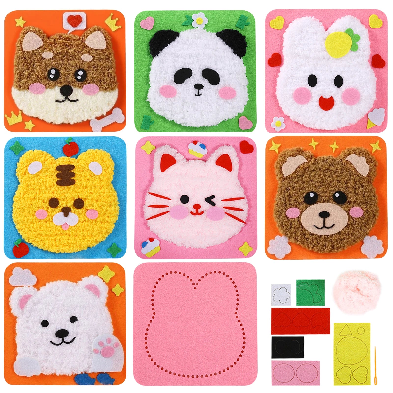 First Sewing Kit for Beginner Kids Arts Crafts DIY Embroidery Projects Animal Dolls Set Gift for Girls Boys Learn to Sew Felt
