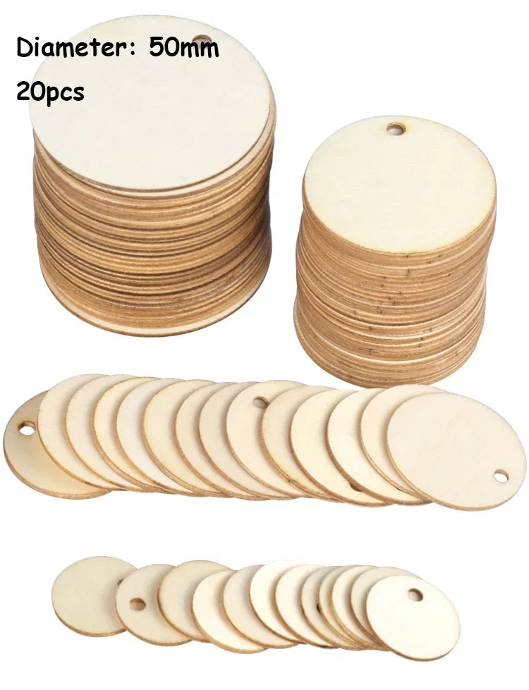 20-50Pcs Natural Unfinished Round Wooden Slices with Hole Wood Discs Blank DIY Crafts Wooden Circles for Wedding Christmas De