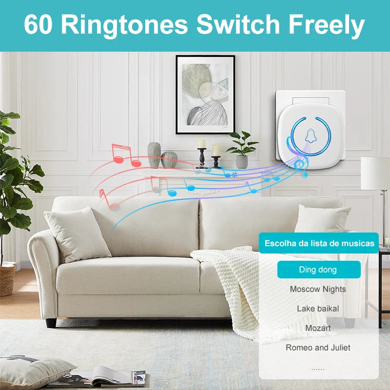 Wireless Doorbell Intelligent Welcome Door Bell 300M/984 FT Remote 60 Songs Melodies Home Smart Doorbell US EU UK Plug Option