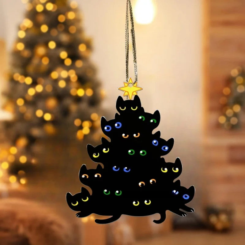 Charming Black Cat Christmas Ornament 2d Acrylic Hanging Decor For Tree Car Mirror Keychain Kid Xmas Gift Holiday Party Suppl