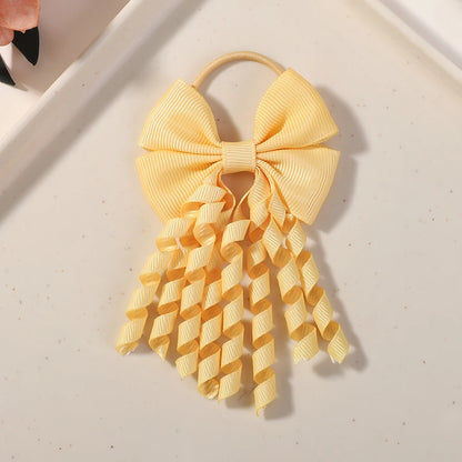 Baby Girls Back To School Ribbon Curly Hair Bow with Ties Rope Elastic Hairbands Kids Ponytail Holder Bowknot Hair Accessorie