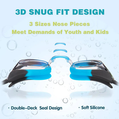 Kids Swimming Goggles Waterproof Swim Eyewear Glasses Anti-fog&Leak Girls Boys Youth Quick Adjustable Strap Age 3-14 Years Ol