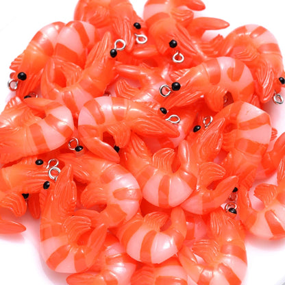 10Pcs Cute 3D Design Simulation Lobster Shrimp Resin Pendants Acrylic Cartoon Food Animal Charms for Jewelry Making Necklace
