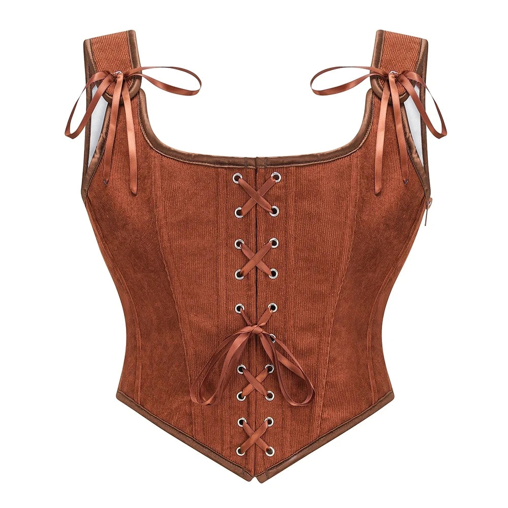 Army Green Victorian Vintage Vest Female Side Zipper& Front Lace Up Tank Top Corset Punk Goth Clothing Sexy Corselet Feminino