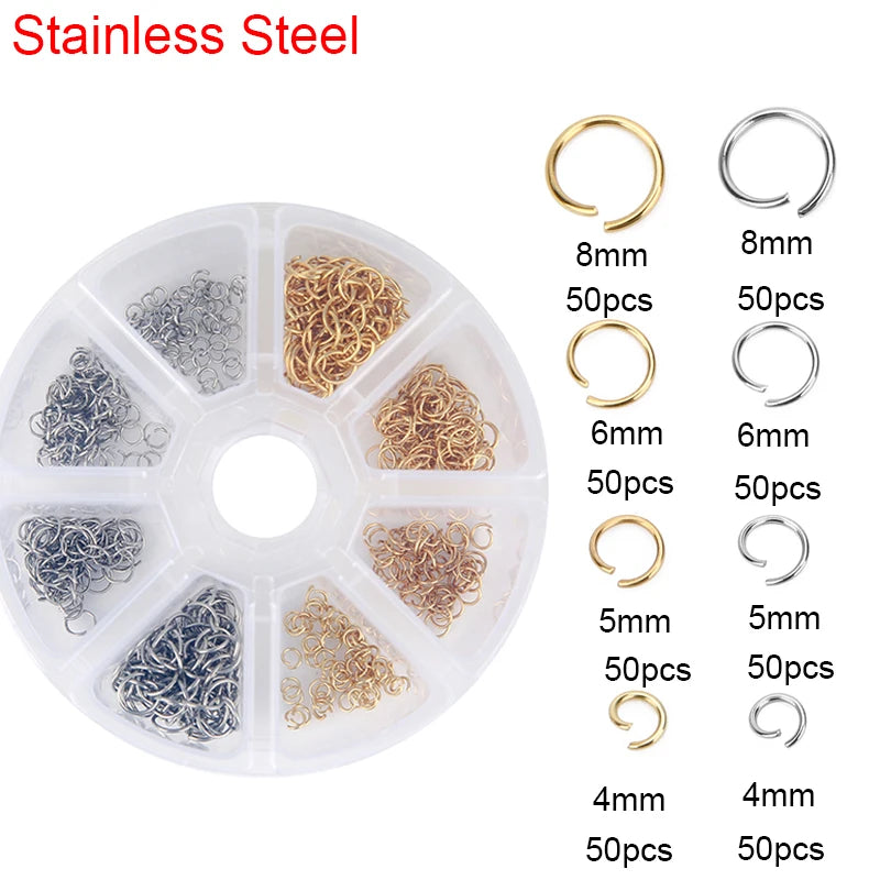 Stainless Steel Lobster Clasps Open Jump Rings Crimp Beads Caps For Diy Bracelet Necklace Supplies Jewelry Making Kit Set Box