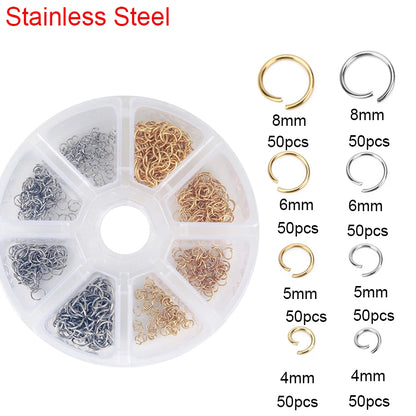 Stainless Steel Lobster Clasps Open Jump Rings Crimp Beads Caps For Diy Bracelet Necklace Supplies Jewelry Making Kit Set Box