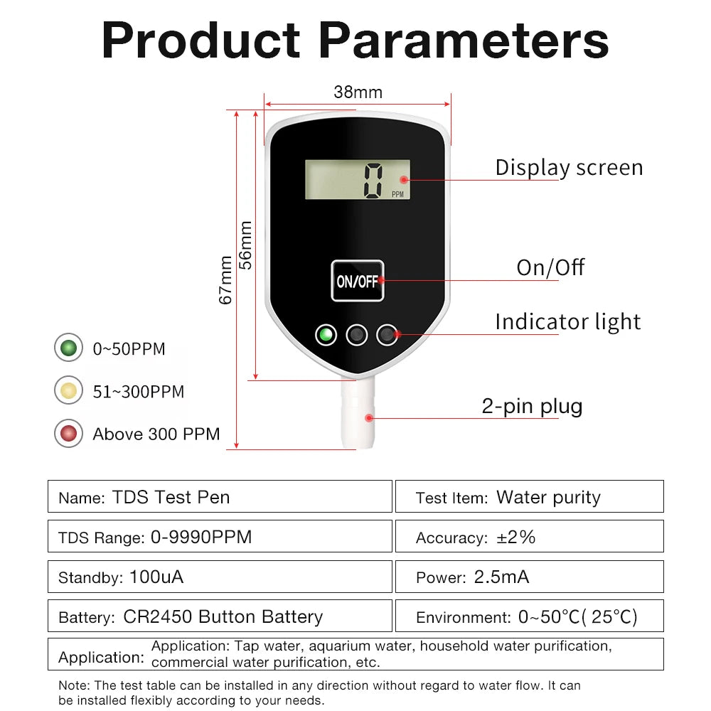 Digital Embedded TDS Meter TDS Water Quality Detection Pen Intelligent Real-time Measurement of Drinking Water Aquarium
