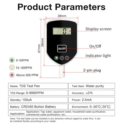 Digital Embedded TDS Meter TDS Water Quality Detection Pen Intelligent Real-time Measurement of Drinking Water Aquarium