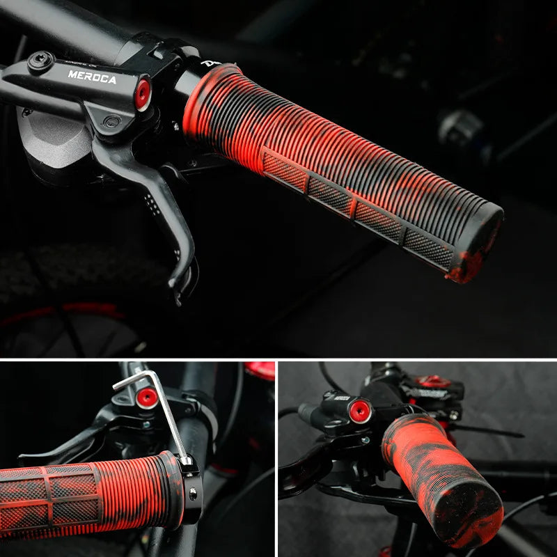 TPR Bicycle Grips Integrated Bike Handlebar Grips Aluminum Alloy Lock On Bicycle Handles Non-slip MTB Cuffs Mountain Bike Par