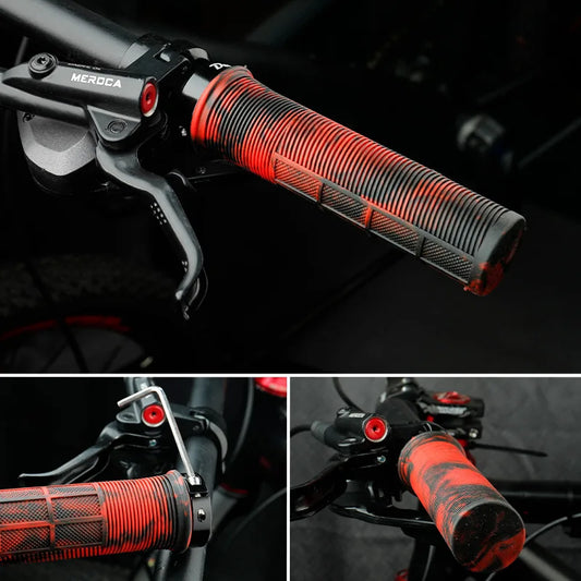 TPR Bicycle Grips Integrated Bike Handlebar Grips Aluminum Alloy Lock On Bicycle Handles Non-slip MTB Cuffs Mountain Bike Par