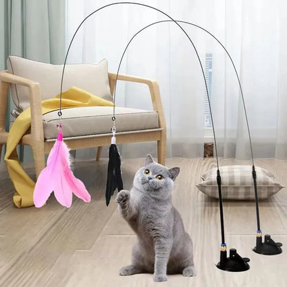 Cats Toys Feathers Wand Interactive Toy Kitten Toys with Super Suction Cup Detachable 2 PCS Feather Replacements Cat Accesori