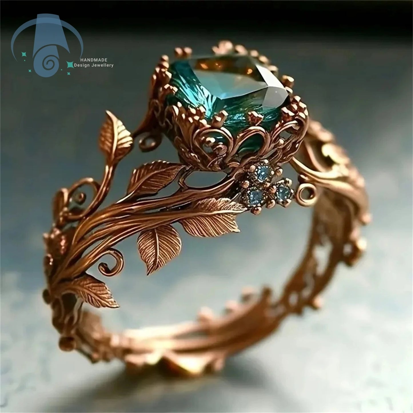 Vintage Alloy Vine Totem Ring with Green Crystal Fashion Jewelry for Women Gift Idea for Daily Use Special Occasion
