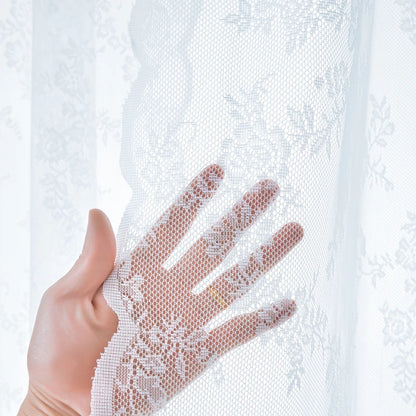 1 Piece Vintage Floral Embroidery Clear Lace Curtain Panel - Privacy & Light Filtering, Machine Washable,