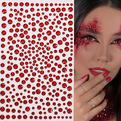 1Pcs 3D Emerald Green Face Jewels Tattoo Stickers Round Rhinestones Temporary Tattoos for Party Makeup DIY Body Diamond Decal