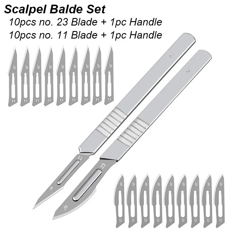 11 23 Scalpel Blade Set Metal Handle Stationery Steel Precision Craft Knife Cutter Wood Carve Stencil Box Open DIY Surgical T
