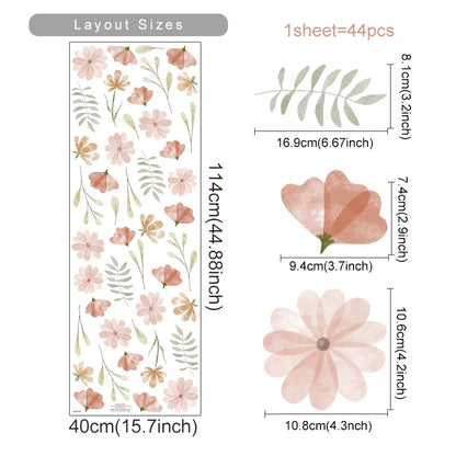 Boho Style Flowers Leaves Watercolor Wall Sticker Nursery Vinyl Wall Art Decals for Living Room Bedroom Kids Room Home Decor 