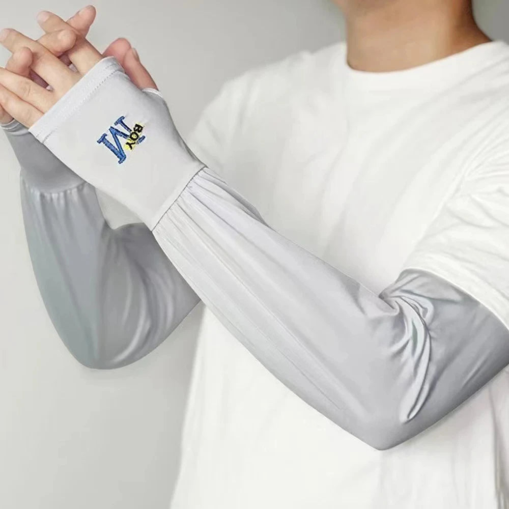 1 Pair Mens Ice Arm Sleeves Sunscreen Elastic Driving Gloves Outdoor UV Protection Arm Cover Sleeves Lightweight Cool Muff Ne