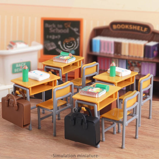 Mini Classroom Doll House Desk Chair Chalkboard Miniature School Playset Furniture Accessories Model Decoration For Kid Toy G