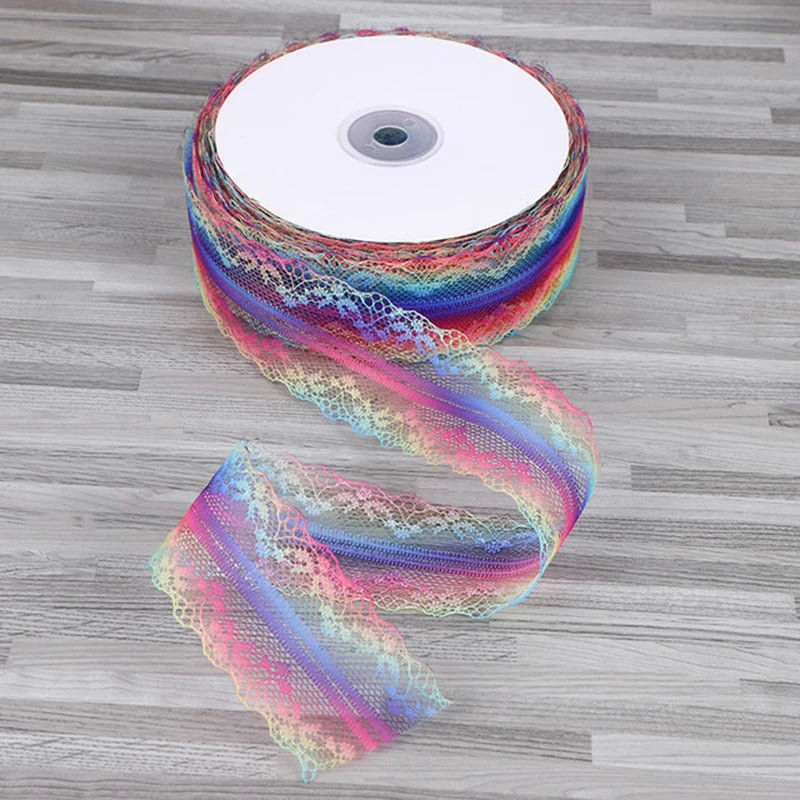4cm 5yards Colorful Rainbow Net Fashion Ribbon Lace Trim Wedding DIY Dress Garment Edging Bag Decoration Accessories Bows H80