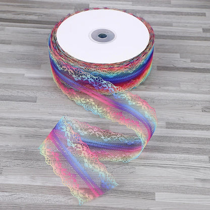 4cm 5yards Colorful Rainbow Net Fashion Ribbon Lace Trim Wedding DIY Dress Garment Edging Bag Decoration Accessories Bows H80