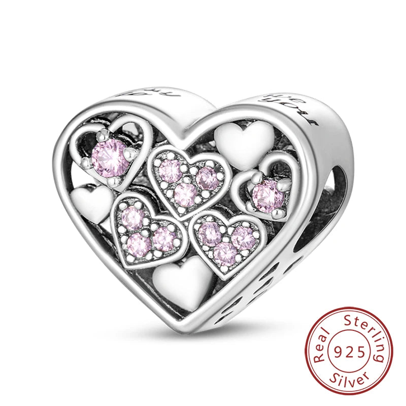 925 Sterling Silve Charms Beads Forever Love Heart Sister Family Life Charms Dangle For Bracelet Woman Jewelry Gifts - KTC238