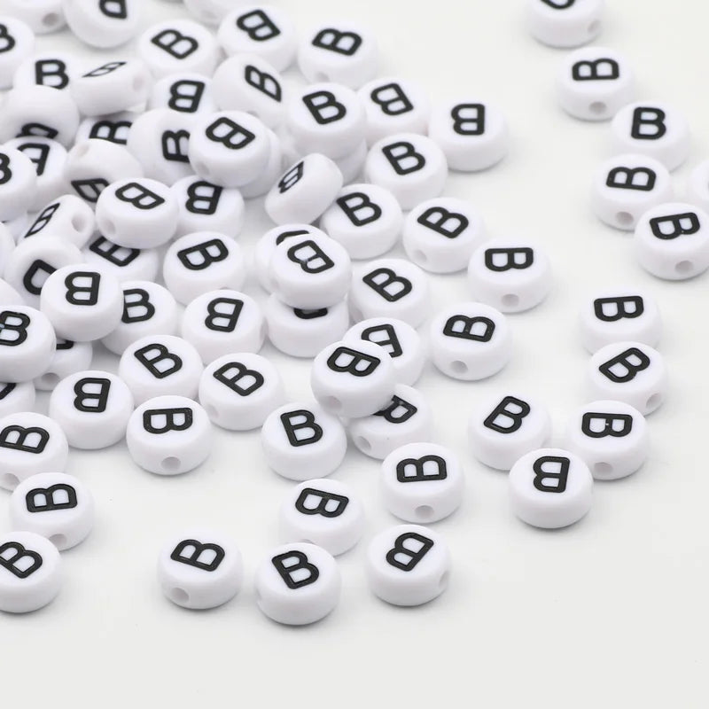 50/100pcs/lot 7x4mm White Round A-Z Alphabet Letter Acrylic Loose Spacer Beads for Jewelry Making Diy Bracelet Accessories