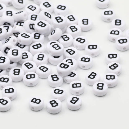 50/100pcs/lot 7x4mm White Round A-Z Alphabet Letter Acrylic Loose Spacer Beads for Jewelry Making Diy Bracelet Accessories