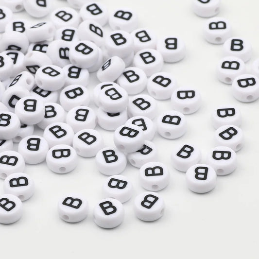 50/100pcs/lot 7x4mm White Round A-Z Alphabet Letter Acrylic Loose Spacer Beads for Jewelry Making Diy Bracelet Accessories