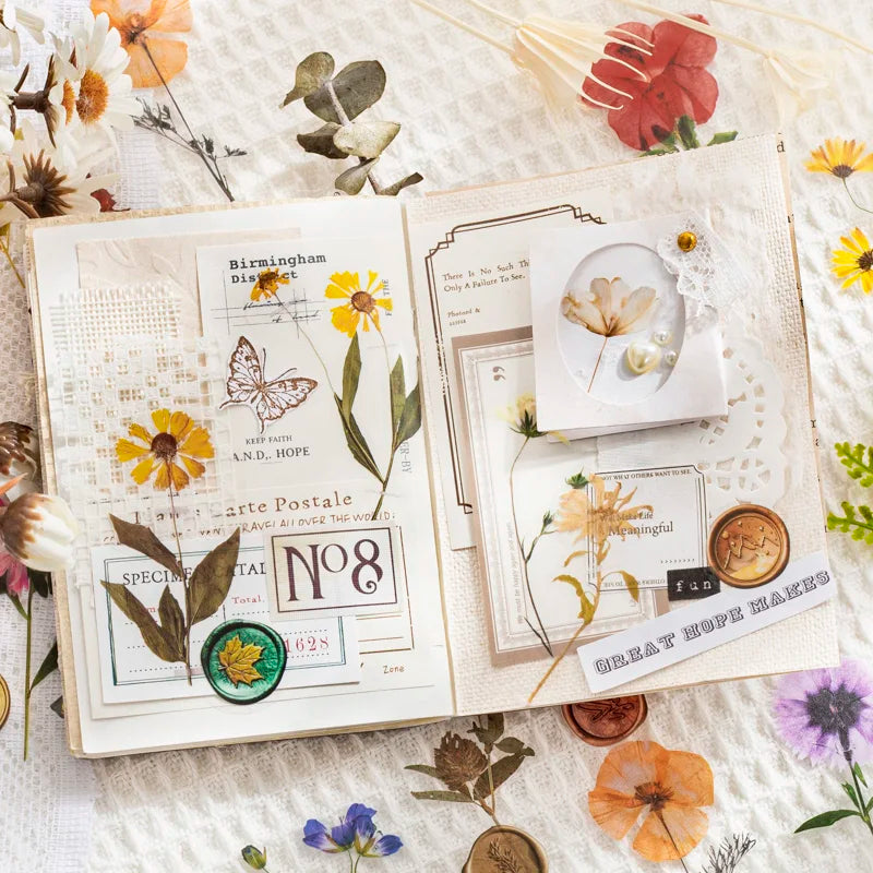 40 pcs/pack Vintage Dried flower Leaf specimen Stickers aesthetic Creativity Decor Junk Journal Scrapbooking Material Supplie