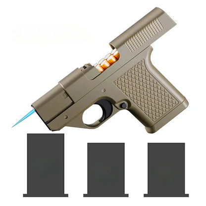 Gun-shaped lighter with 3 cigarette cases, dark blue flame gas lighter, windproof cigar lighter,suitable for Christmas,Hallow