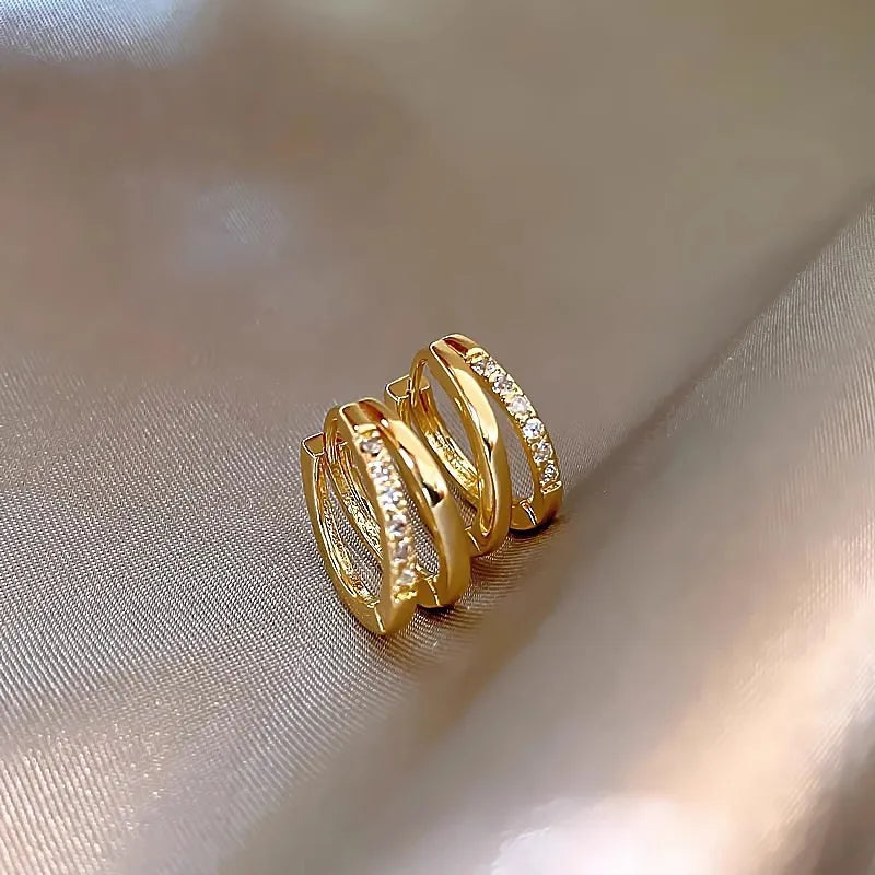 Luxury Full of Zircon Shiny Geometric Square Hoop Earrings for Women Temperament Gold Color Stainless Steel Korea Jewelry Gif