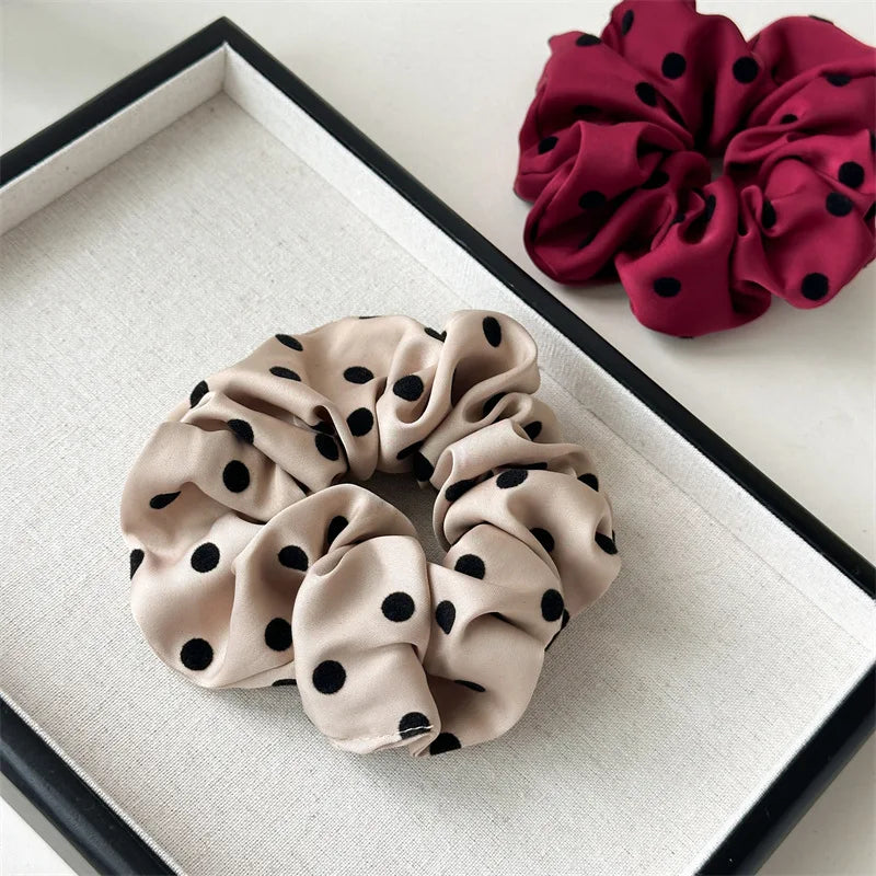 Korean Women Hair Simple Satin Scrunchies Wave Point Hair Band For Girls Ponytail Holder Rubber Bands Hair Ties Hair Accessor