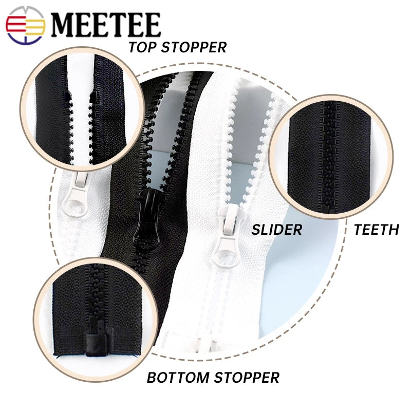 60-300cm 5# 8# Resin Zipper for Sewing Long Open-End Zippers with Single/Double Sliders Tent Coat Clothes Zip Repair Accessor