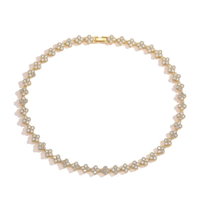 HECHENG,AAAAA Brass 18K gold-plated Flower Necklace Bracelet Jewelry Set ，for Christmas gift for women and best friend - whit