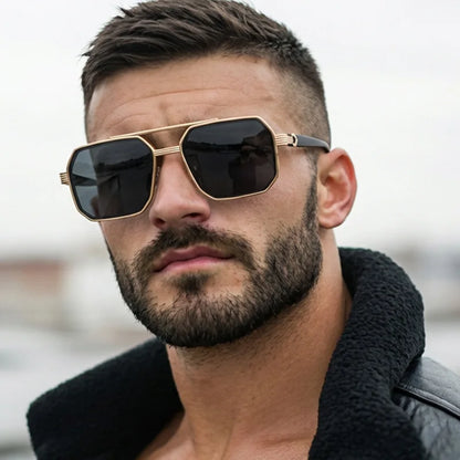 Hiking New Fashion Double Beam Polygonal Anti Light Glasses Retro Personalized Trendy Large Frame Eyewear European and Americ
