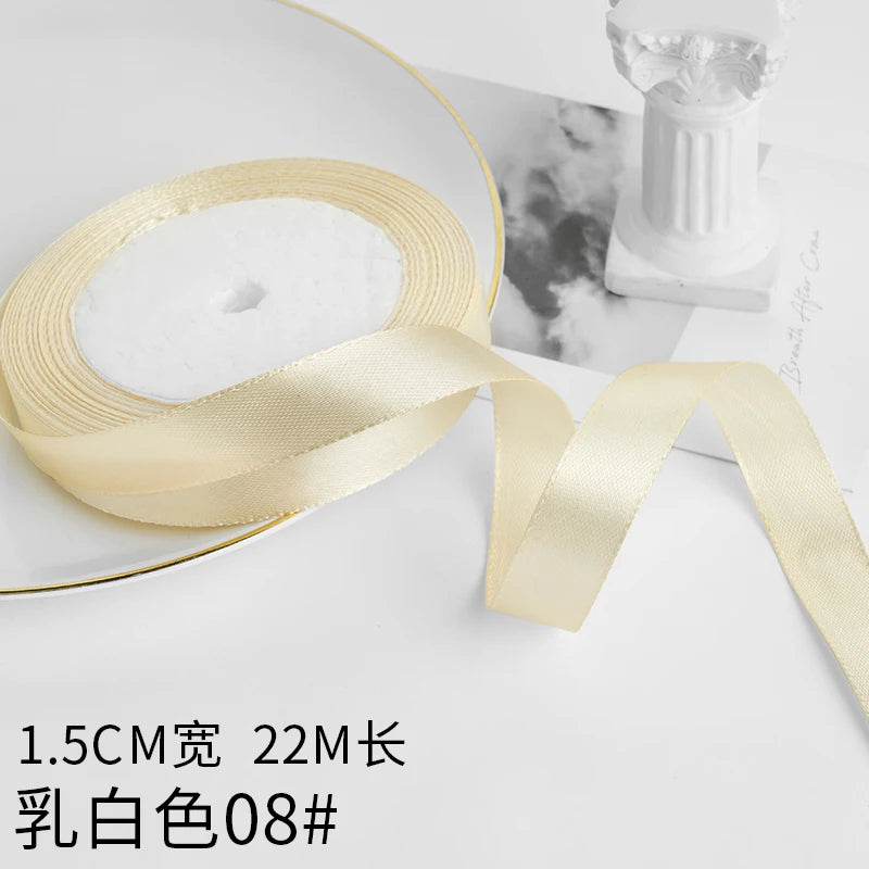 Wusmart 22Meters/Roll 1.5cm Single Face Satin Ribbon DIY Handmade Crafts Fabric Christmas Wedding Decoration Silk Ribbons - B