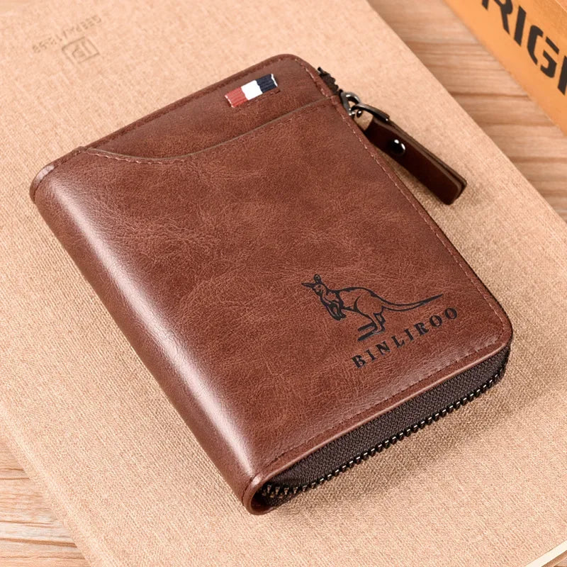 Men's Coin Purse Wallet Fashion RFID Blocking Man Leather Wallet Zipper Business Card Holder ID Money Bag Wallet Male - F1710