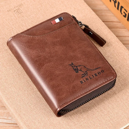 Men's Coin Purse Wallet Fashion RFID Blocking Man Leather Wallet Zipper Business Card Holder ID Money Bag Wallet Male - F1710