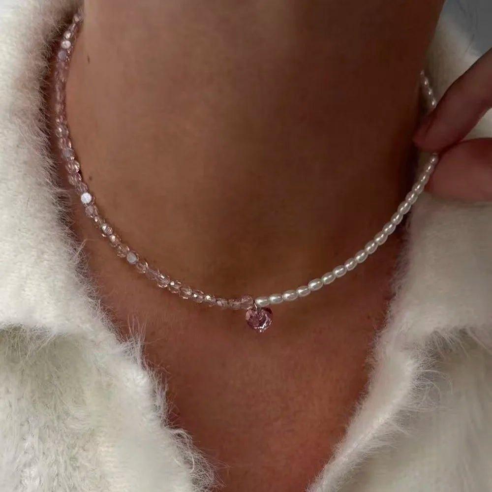 Fashion Tassel Chain Pendant Necklace For Women Boho Transparent Crystal & Imitation Pearl Chain Jewelry Valentine's Gift N05