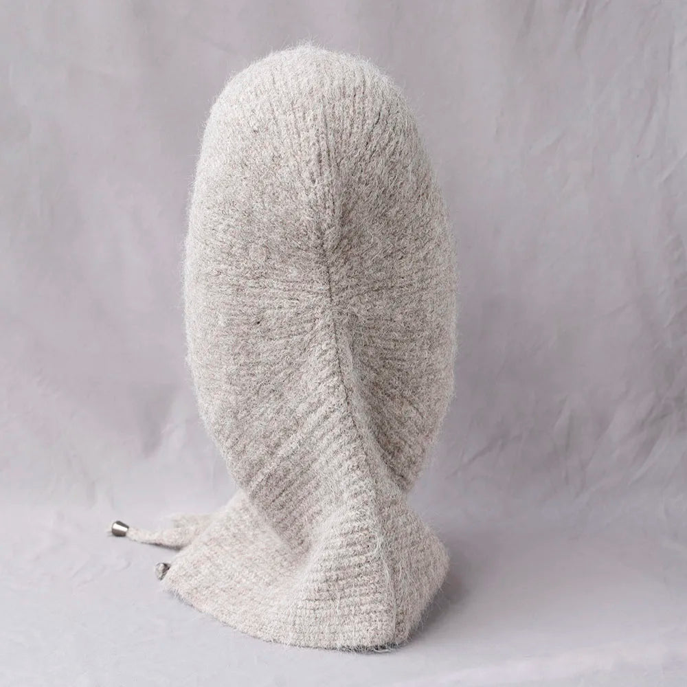 Unisex 100%Wool Knitted Balaclava Winter Ear Face Neck Protect One-Piece Scarf Hat Soft Warm Hooded Beanies Twist False Colla